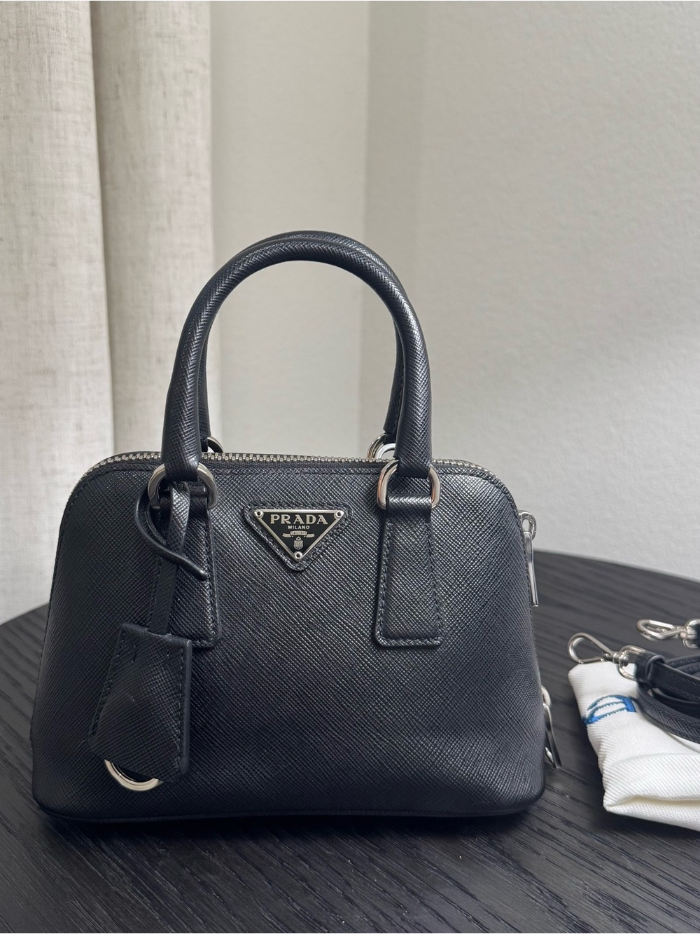Prada Mini Promenade Saffiano Lux Bag Crossbody Leather Black